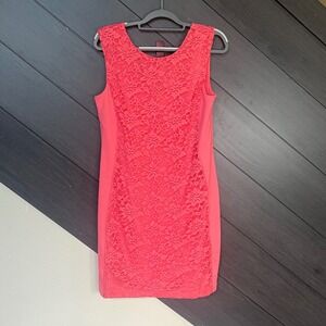 APT.9 Women's Lace Bodycon Dress Floral Overlay Sleeveless Large Coral Pink